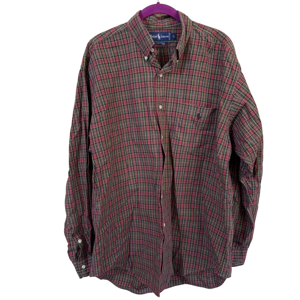 Polo‎ Ralph Lauren Plaid Button Down Shirt Mens Large Cotton Classic Preppy